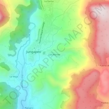 Mapa topográfico Los Hornos, altitude, relevo