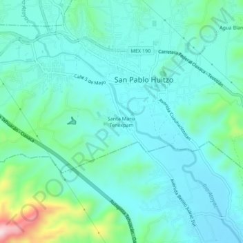 Mapa topográfico Santa María Tenéxpam, altitude, relevo