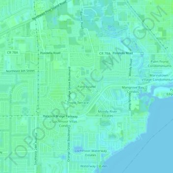 Mapa topográfico Palm Island, altitude, relevo