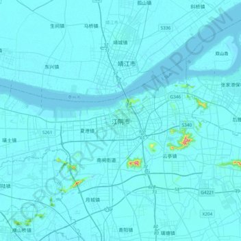 Mapa topográfico 江阴市, altitude, relevo