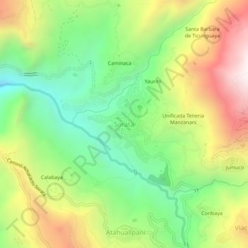 Mapa topográfico Sorata, altitude, relevo