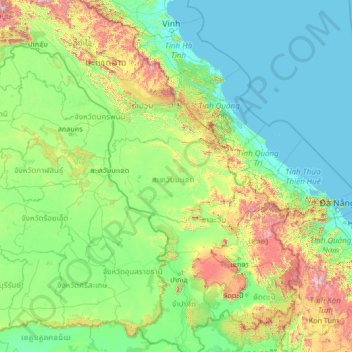 Mapa topográfico savannakhet, altitude, relevo