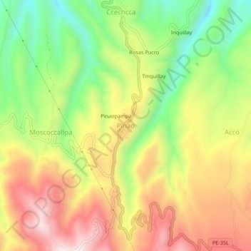 Mapa topográfico Pinao, altitude, relevo