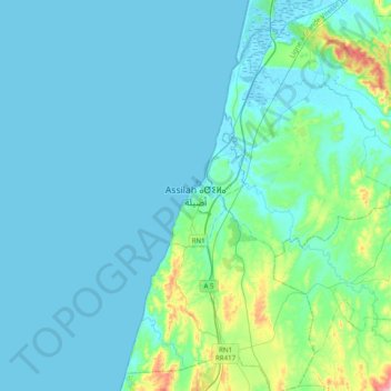 Mapa topográfico Assilah, altitude, relevo