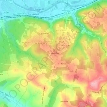 Mapa topográfico La Bouzonnie, altitude, relevo