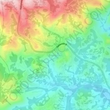 Mapa topográfico Bangoua, altitude, relevo