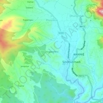 Mapa topográfico Chisapanijhora, altitude, relevo