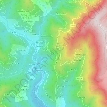 Mapa topográfico La Lauze, altitude, relevo