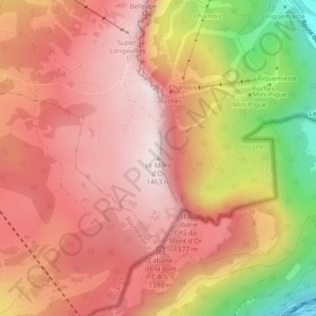 Mapa topográfico Le Mont d'Or, altitude, relevo