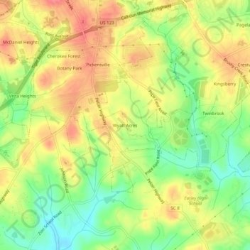 Mapa topográfico Wyatt Acres, altitude, relevo
