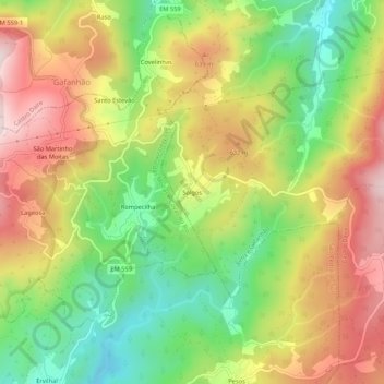 Mapa topográfico Solgos, altitude, relevo