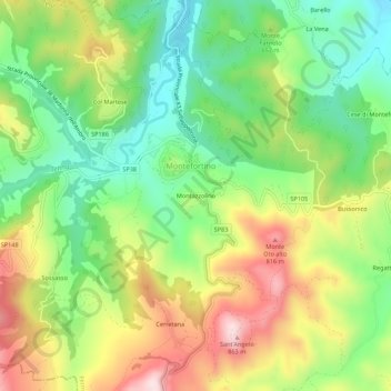 Mapa topográfico Montazzolino, altitude, relevo
