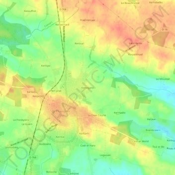 Mapa topográfico Kerlegano, altitude, relevo