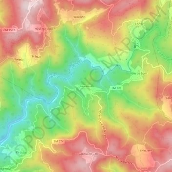 Mapa topográfico Lourizela, altitude, relevo