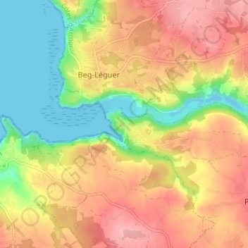 Mapa topográfico Le Yaudet, altitude, relevo