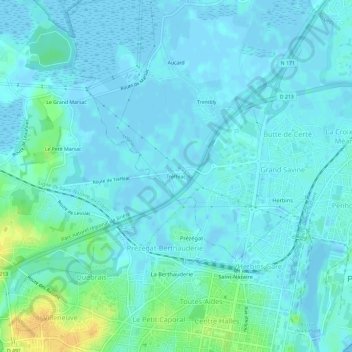 Mapa topográfico Trefféac, altitude, relevo