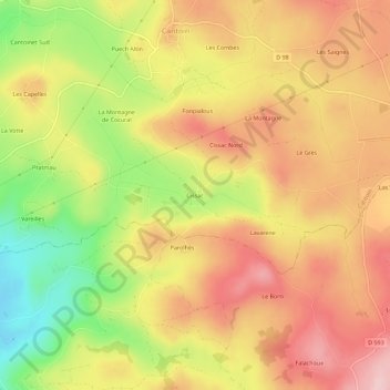 Mapa topográfico Cissac, altitude, relevo