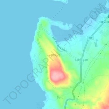 Mapa topográfico Lambug, altitude, relevo