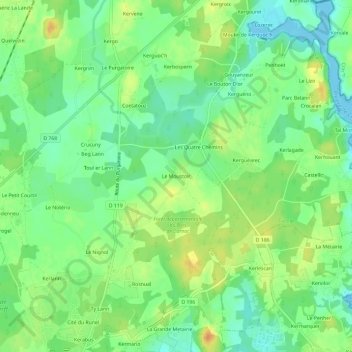 Mapa topográfico Le Moustoir, altitude, relevo