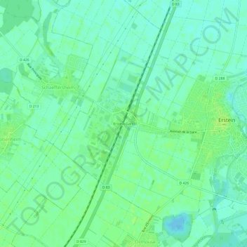 Mapa topográfico Erstein-Gare, altitude, relevo