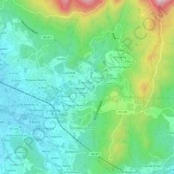 Mapa topográfico Cea, altitude, relevo