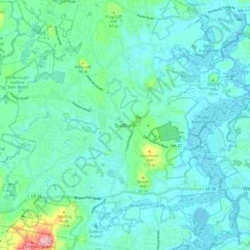 Mapa topográfico Sudbury, altitude, relevo