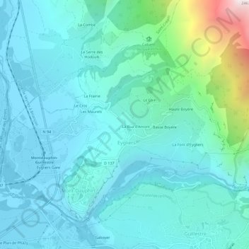 Mapa topográfico La Rua d'Aval, altitude, relevo