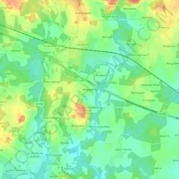 Mapa topográfico Kersouarne, altitude, relevo