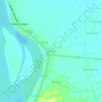 Mapa topográfico Bulala, altitude, relevo