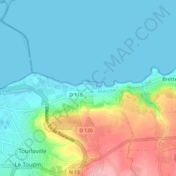 Mapa topográfico Le Becquet de Digosville, altitude, relevo