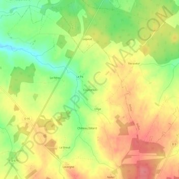 Mapa topográfico Courcellas, altitude, relevo