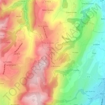 Mapa topográfico Dressy, altitude, relevo