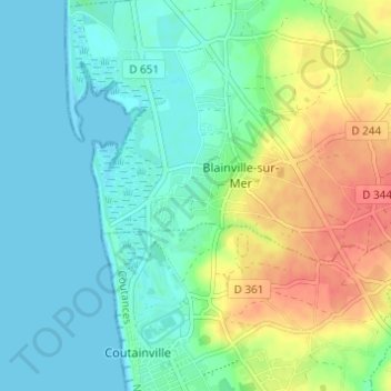 Mapa topográfico Le Bas de Gruchy, altitude, relevo