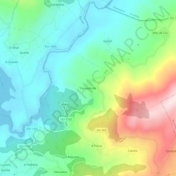 Mapa topográfico Farnadeiros, altitude, relevo