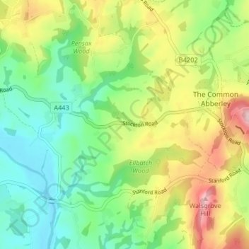Mapa topográfico Elms Green, altitude, relevo