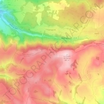 Mapa topográfico Barry, altitude, relevo