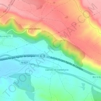 Mapa topográfico La Teja, altitude, relevo