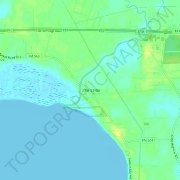Mapa topográfico Turtle Bayou, altitude, relevo