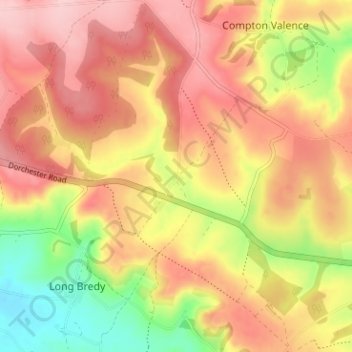 Mapa topográfico Kingston Russell, altitude, relevo