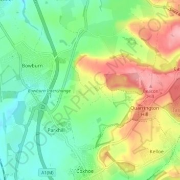 Mapa topográfico Old Quarrington, altitude, relevo