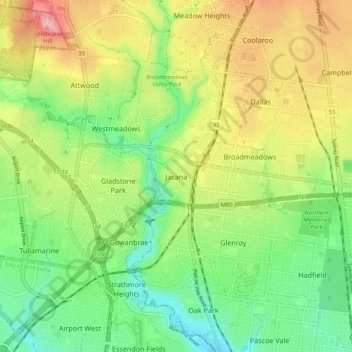 Mapa topográfico Jacana, altitude, relevo