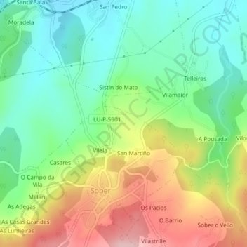 Mapa topográfico Martur, altitude, relevo