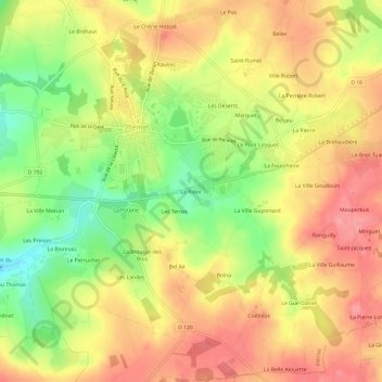 Mapa topográfico Le Ridor, altitude, relevo