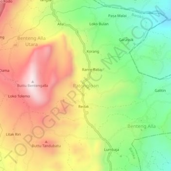 Mapa topográfico Patongloan, altitude, relevo