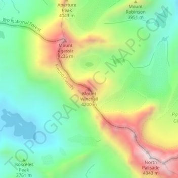 Mapa topográfico Mount Winchell, altitude, relevo