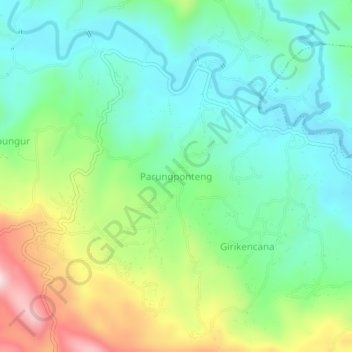 Mapa topográfico Parungponteng, altitude, relevo