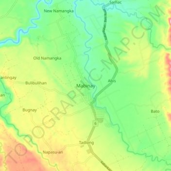 Mapa topográfico Mabinay, altitude, relevo