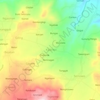 Mapa topográfico Kadirejo, altitude, relevo