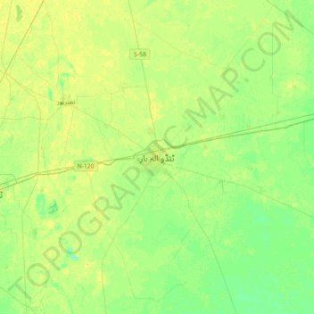 Mapa topográfico Tando Allahyar, altitude, relevo