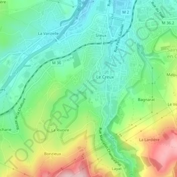 Mapa topográfico La Martinière, altitude, relevo